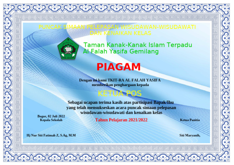 Piagam Penghargaana Ketua Pos Ra | PDF