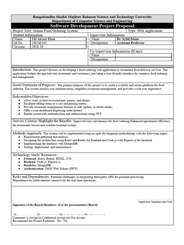 Online Food Ordering System Proposal | PDF | Application Software ...