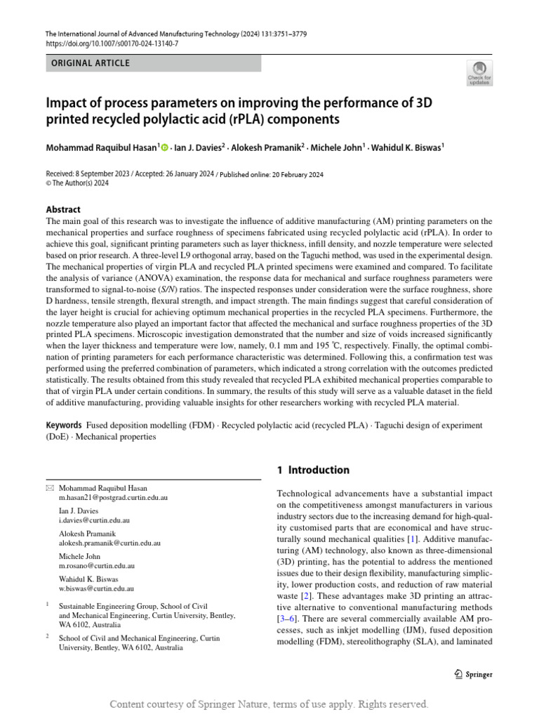 Impact of Process Parameters On Improving The Perf | PDF | 3 D Printing ...