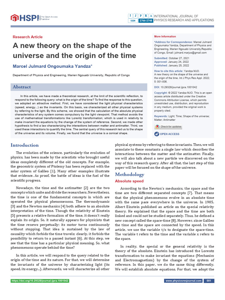 A New Theory On The Shape of The Universe and The Origin of The Time ...