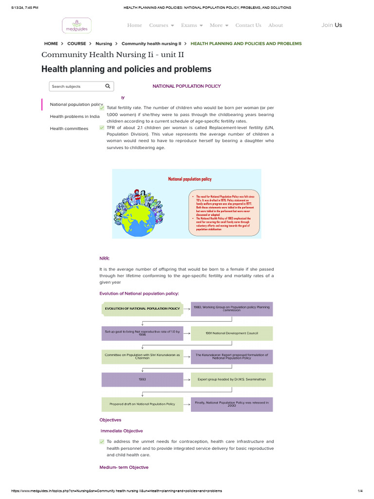 Health Planning and Policies - National Population Policy, Problems ...