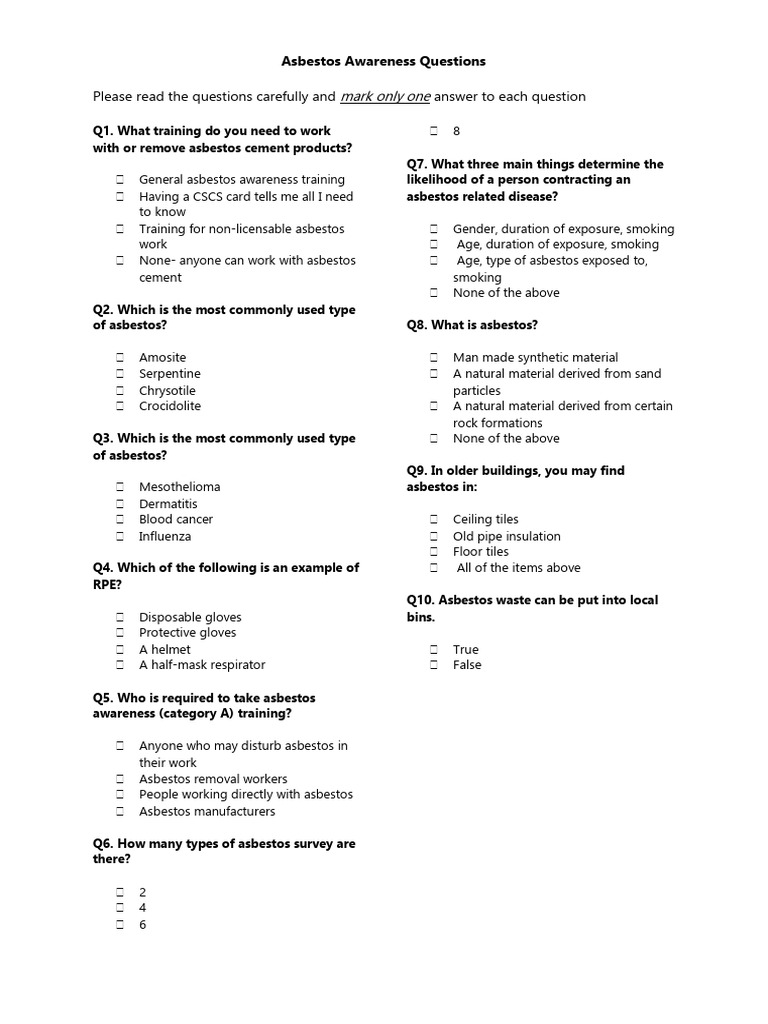 Asbestos Awareness Pdf Asbestos Working Conditions