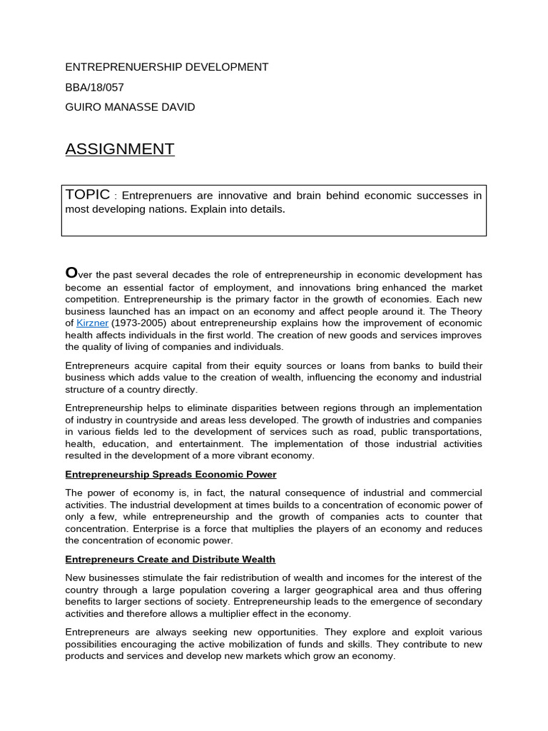 Role of Entrepreneurship in Economic Growth | PDF | Entrepreneurship ...