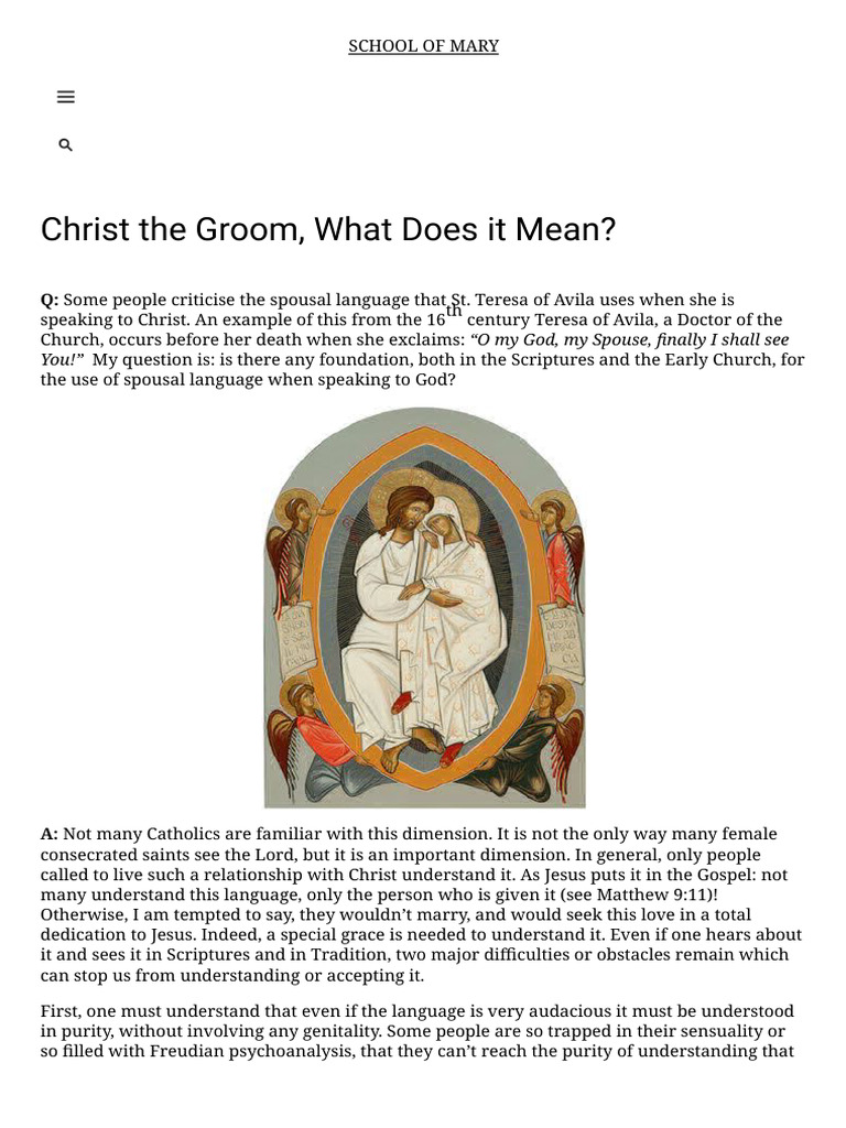 Christ The Groom, What Does It Mean - School of Mary | PDF | Sacraments