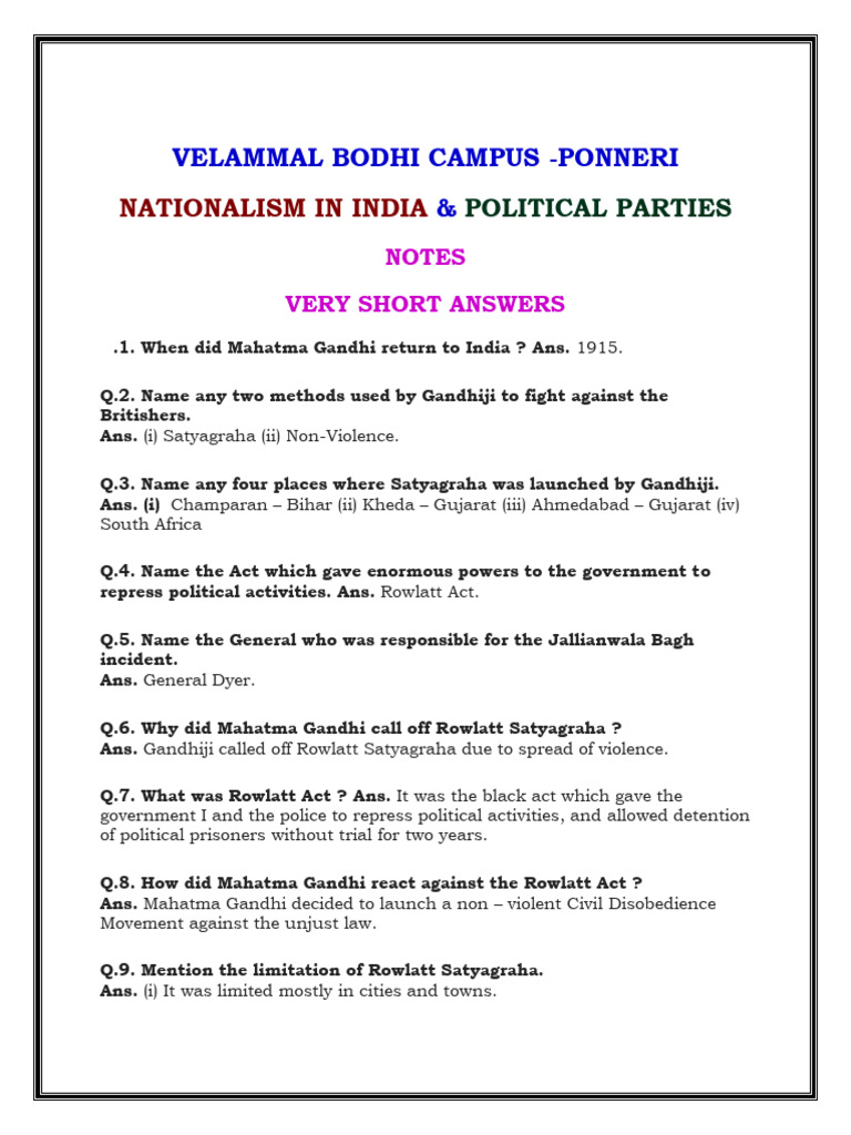 Gandhi's Non-Violent Response to Rowlatt Act | PDF | Political Parties ...