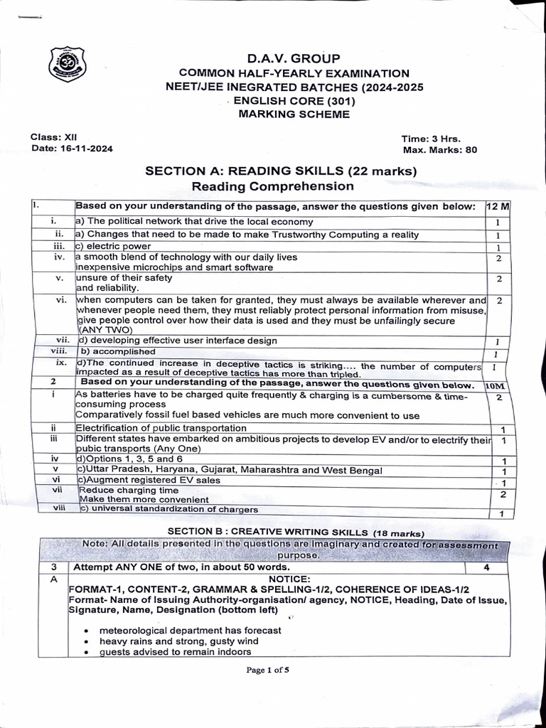 Class 12 English Core Answer Key | PDF