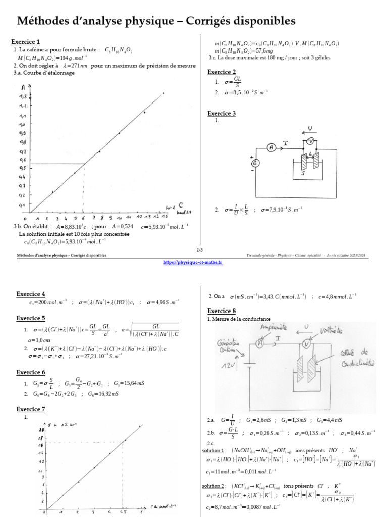Corrigés d'Analyse Physique Terminale PDF Liaison chimique — free download