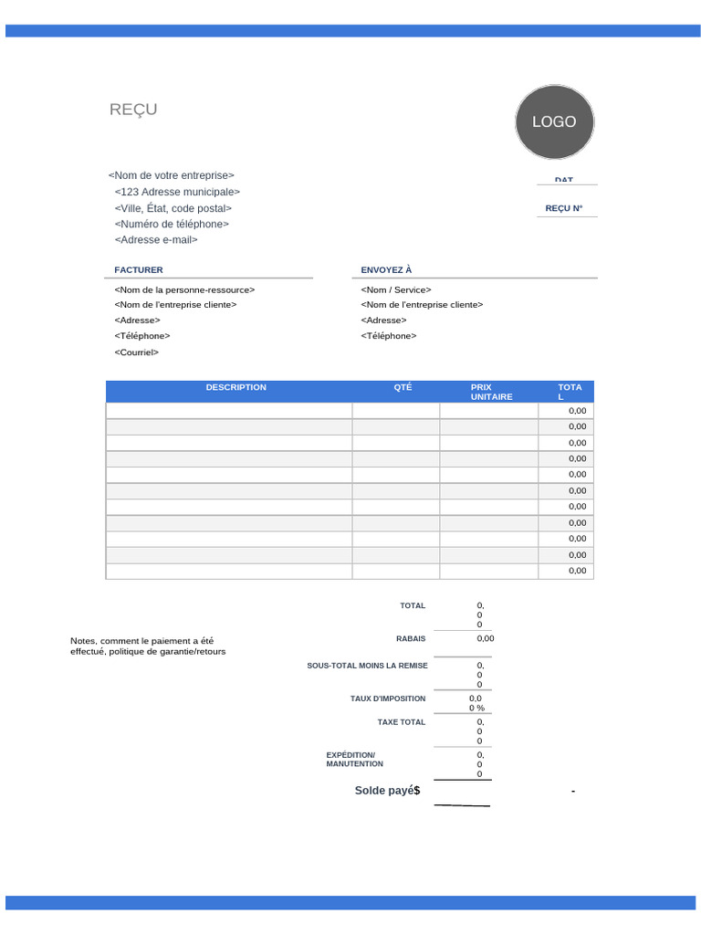Modèle de reçu simple Word | PDF