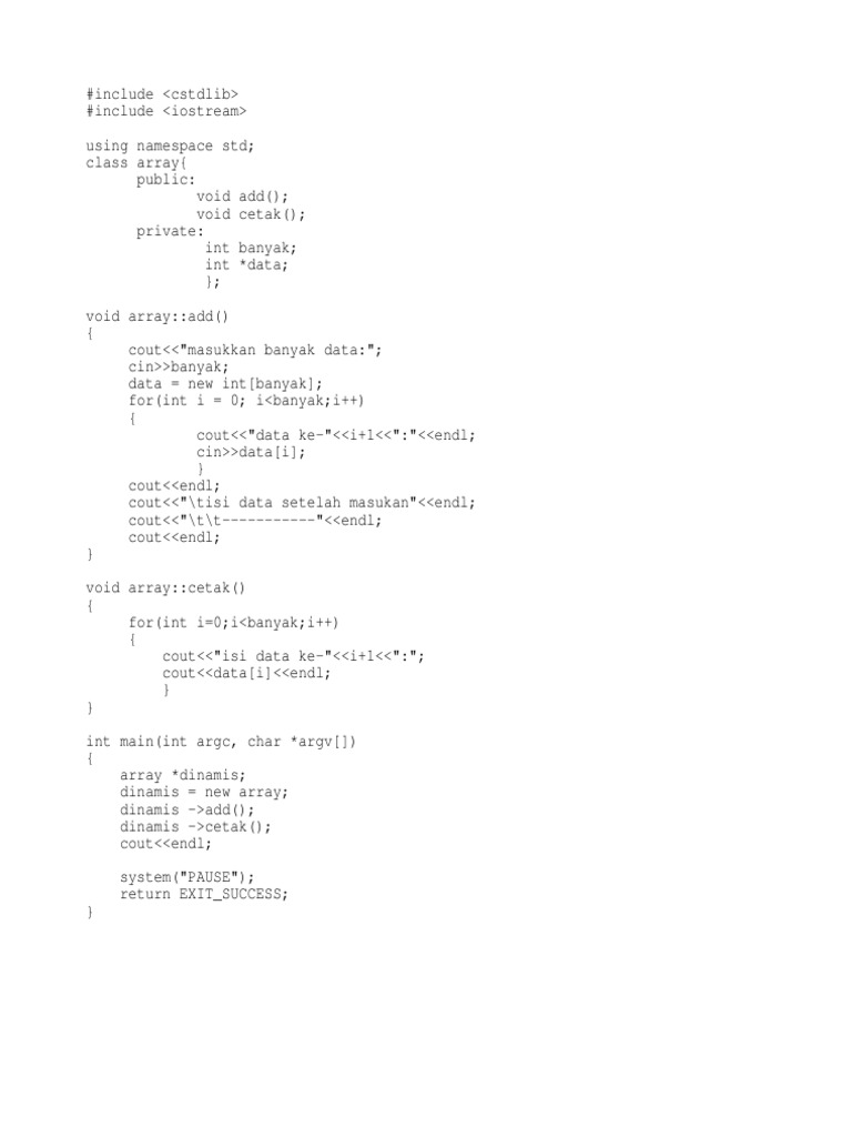 Program Array Dinamis C++ Sederhana | PDF | Komputer