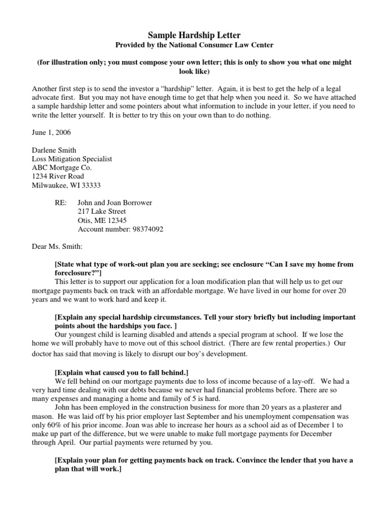 Sample Hardship Letter for Foreclosure | PDF | Foreclosure | Mortgage Loan