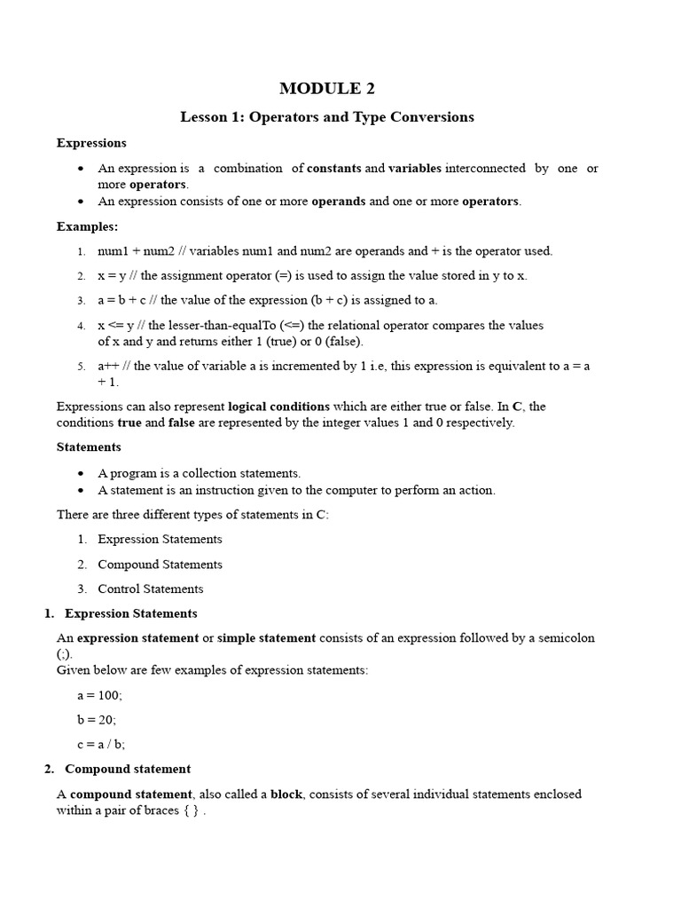 C Operators and Type Conversions Guide | PDF | Control Flow | Integer ...