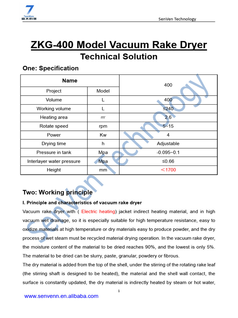 The Technical Solution of ZKG-400 Model Vacuum Rake Dryer | PDF ...