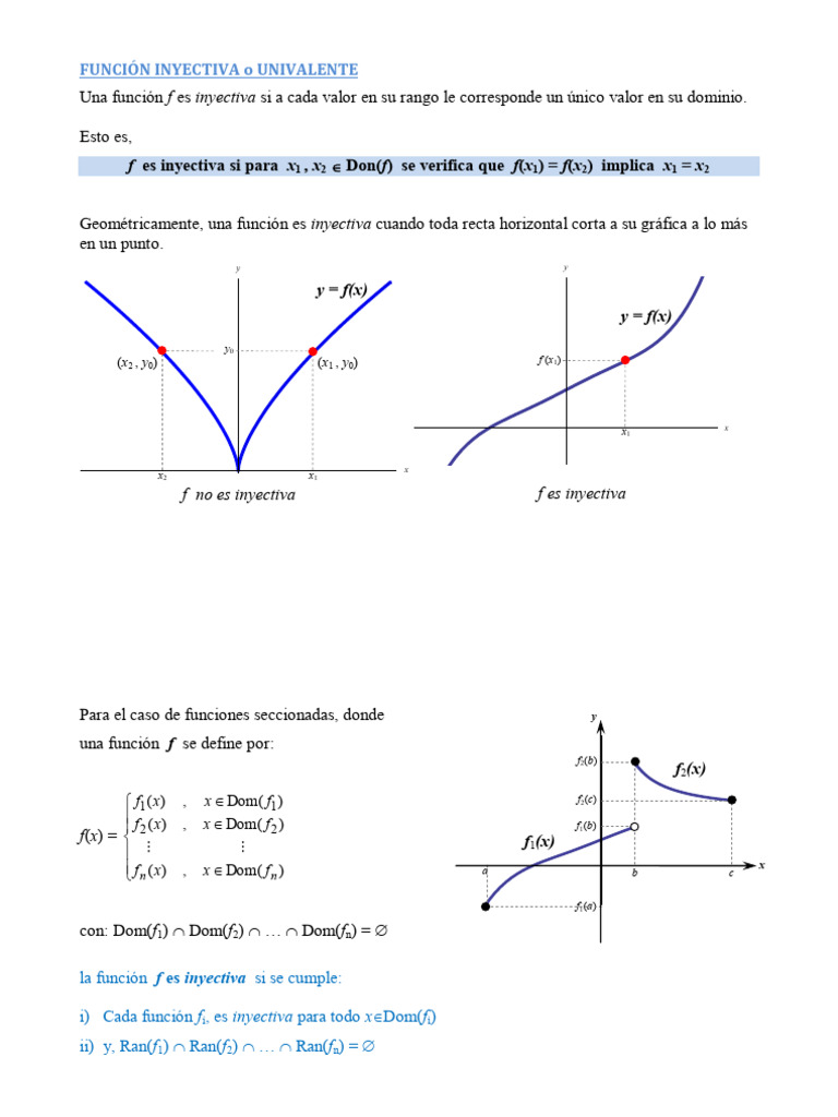 Funciones Inyectivas y sus Inversas | PDF | Función (Matemáticas ...