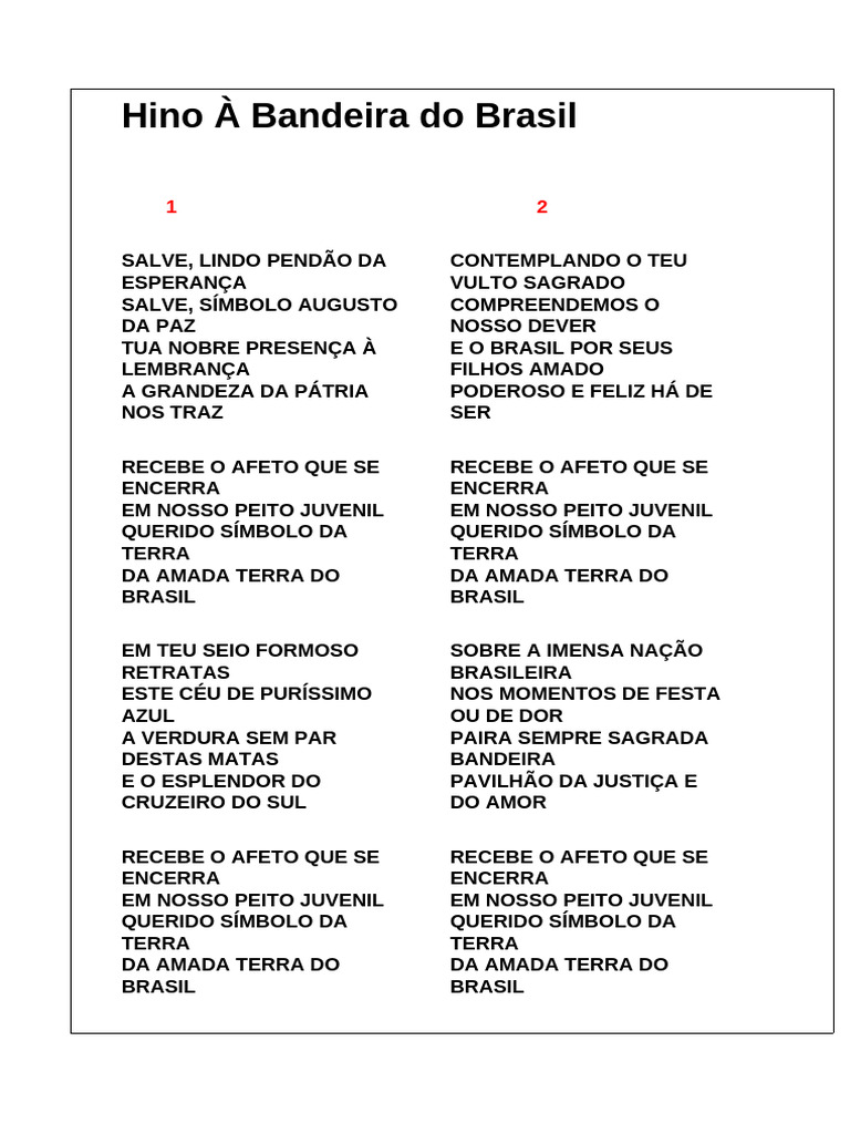 Hino à Bandeira do Brasil: Letra e Significado | PDF