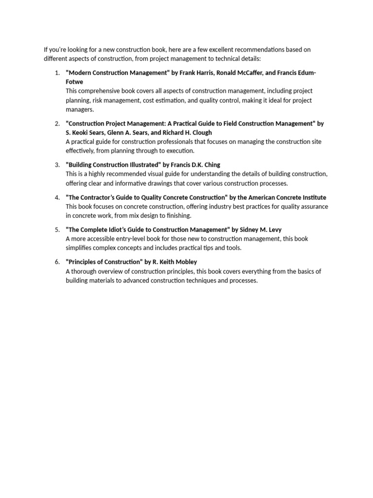 Recommended Construction Management Books | PDF