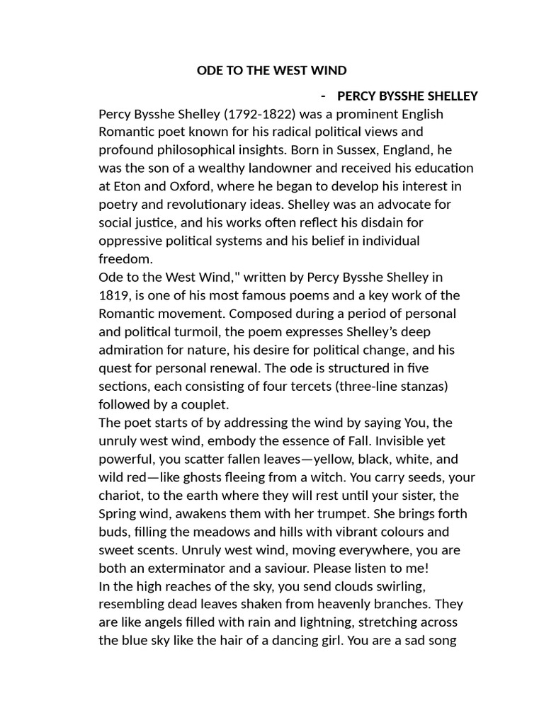 Ode to the west wind pdf