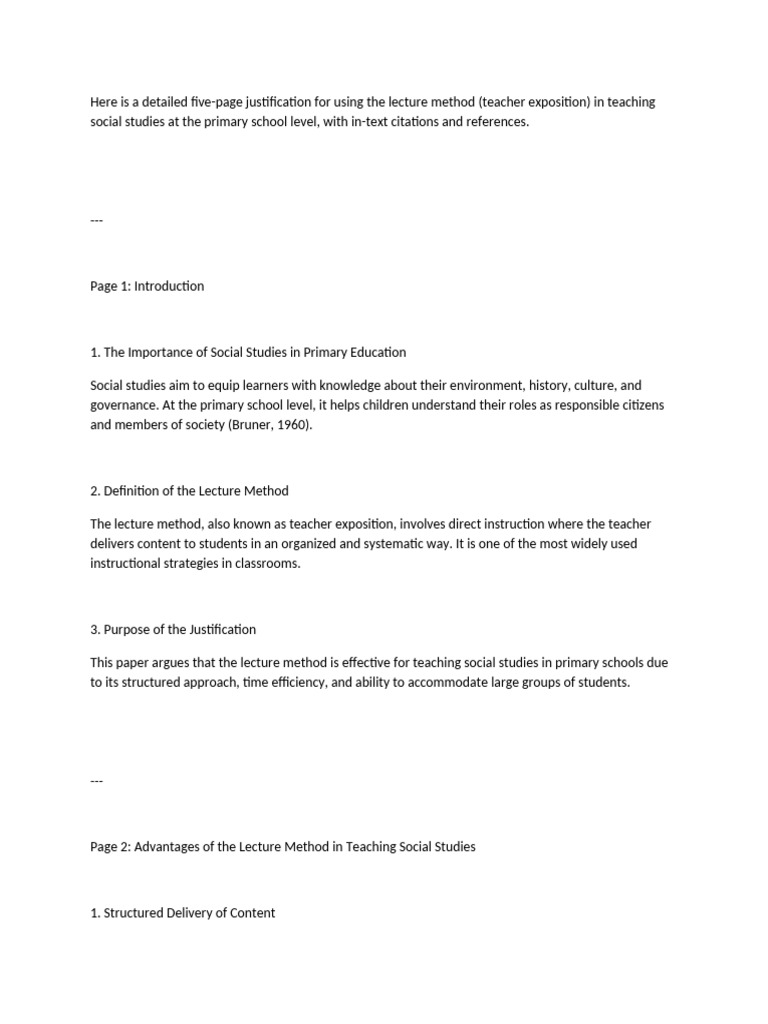 Justification for Teacher Exposition in Social Studies | PDF | Lecture ...