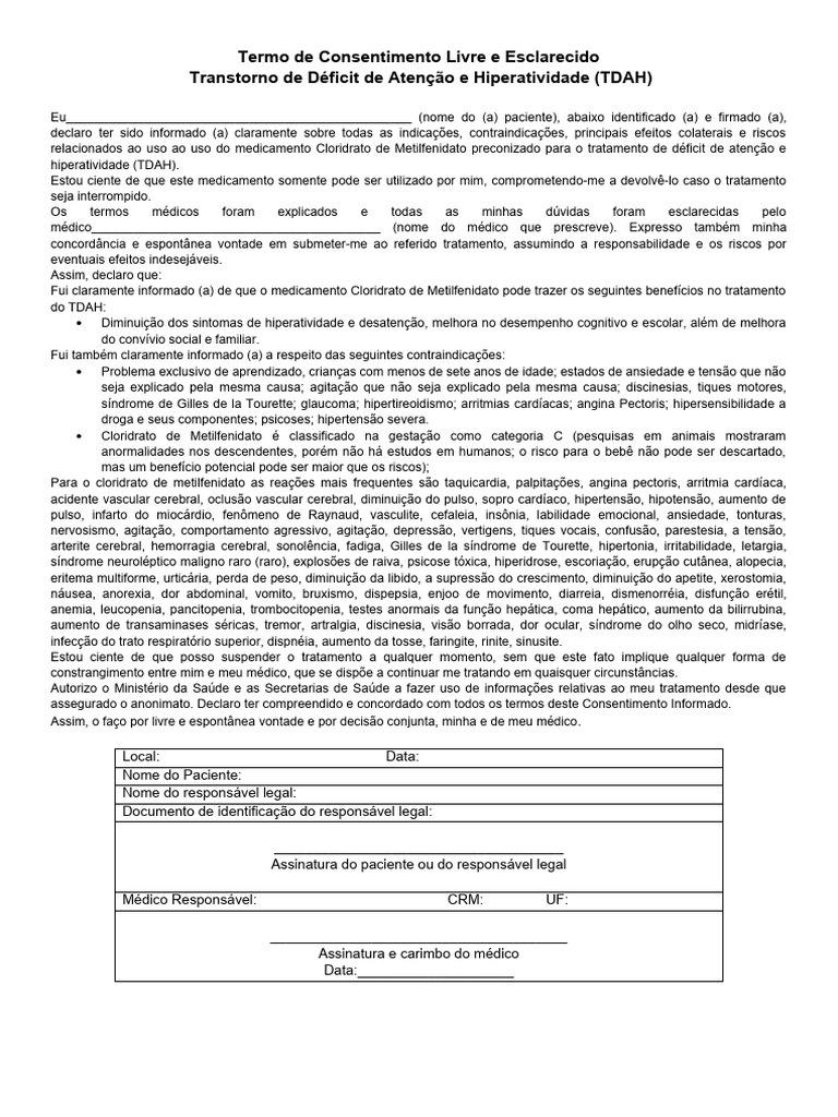 Termo de consentimento livre e esclarecido tdah pdf transtorno de