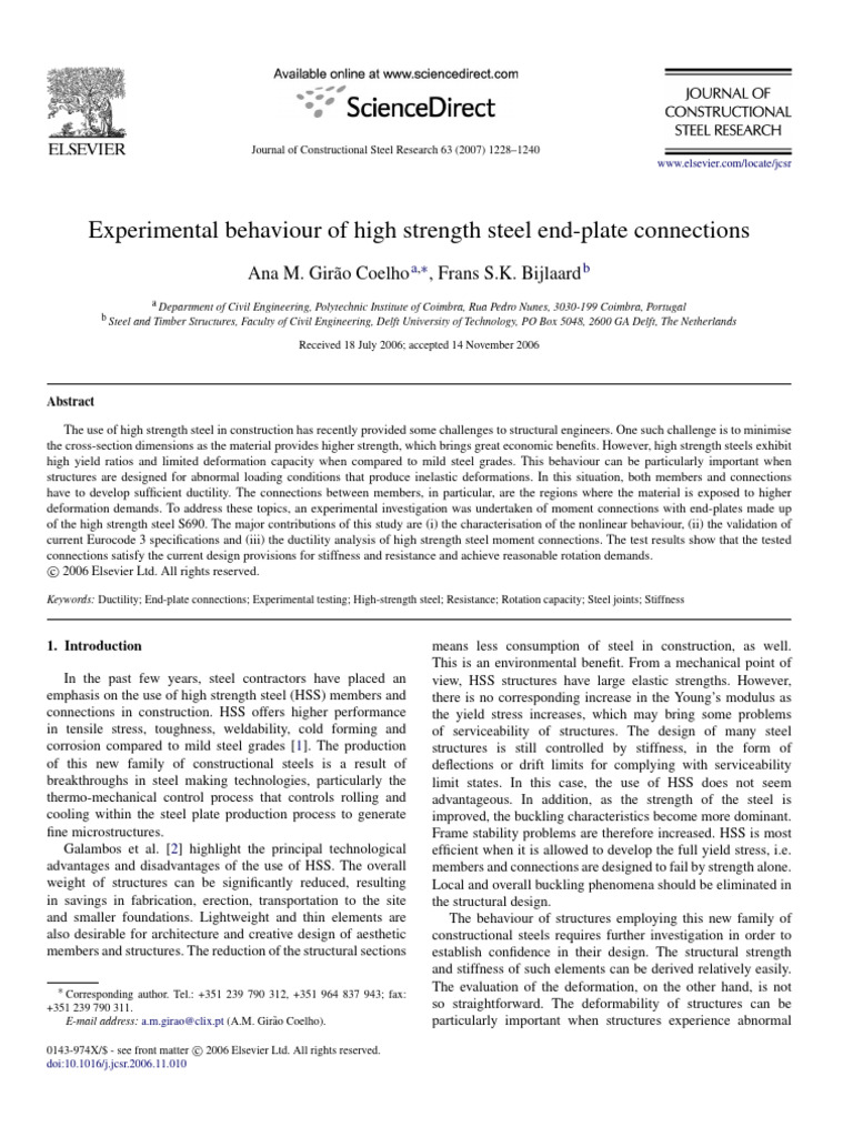 02 Experimental Behaviour of High Strength Steel End-Plate Connections ...