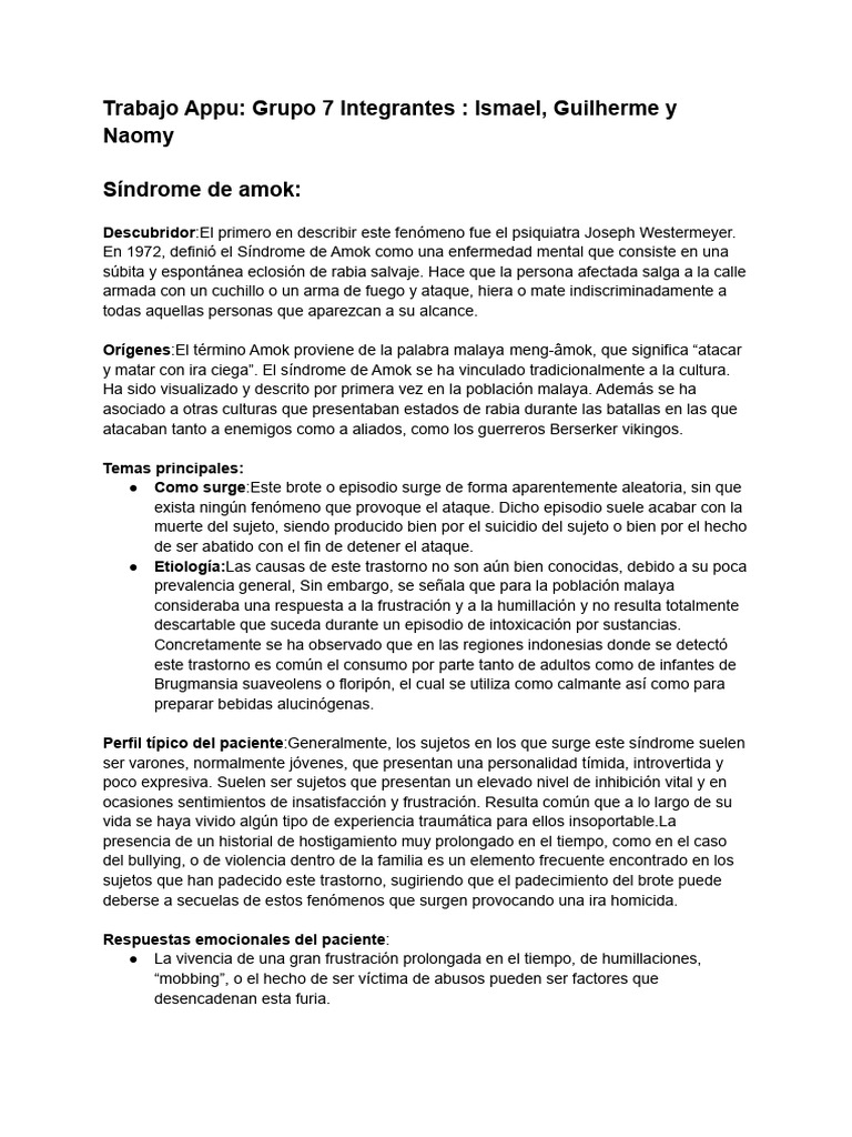 Trabajo Appu - Grupo 7 | PDF | Sicología | Causas de la muerte