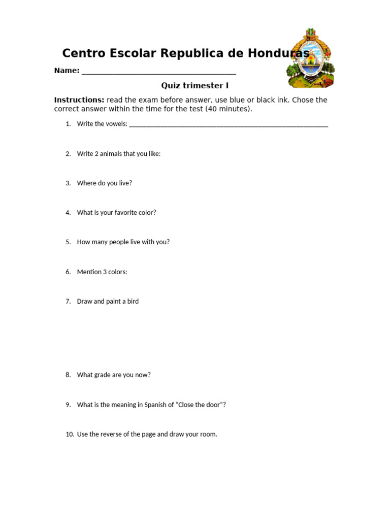 Quiz 1 4th Grade Pdf
