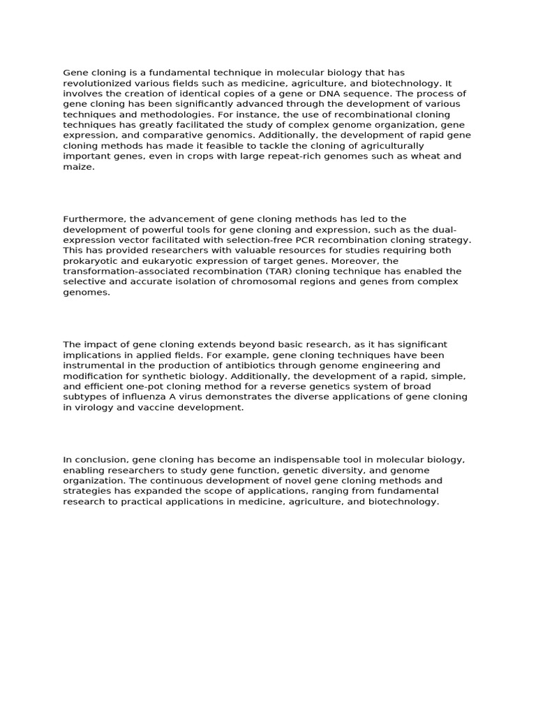 Gene Cloning Is A Fundamental Technique in Molecular Biology That Has ...
