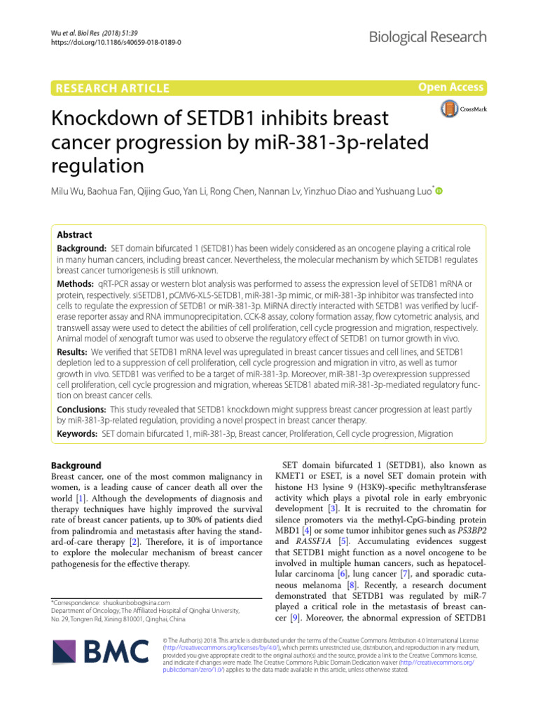 Paper Knockdown of SETDB1 Inhibits Breast Cancer Progression | PDF ...