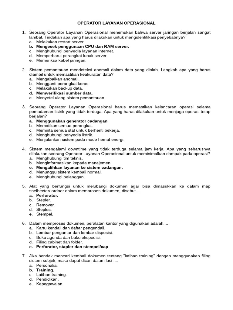 Tugas dan Tindakan Operator Layanan Operasional | PDF