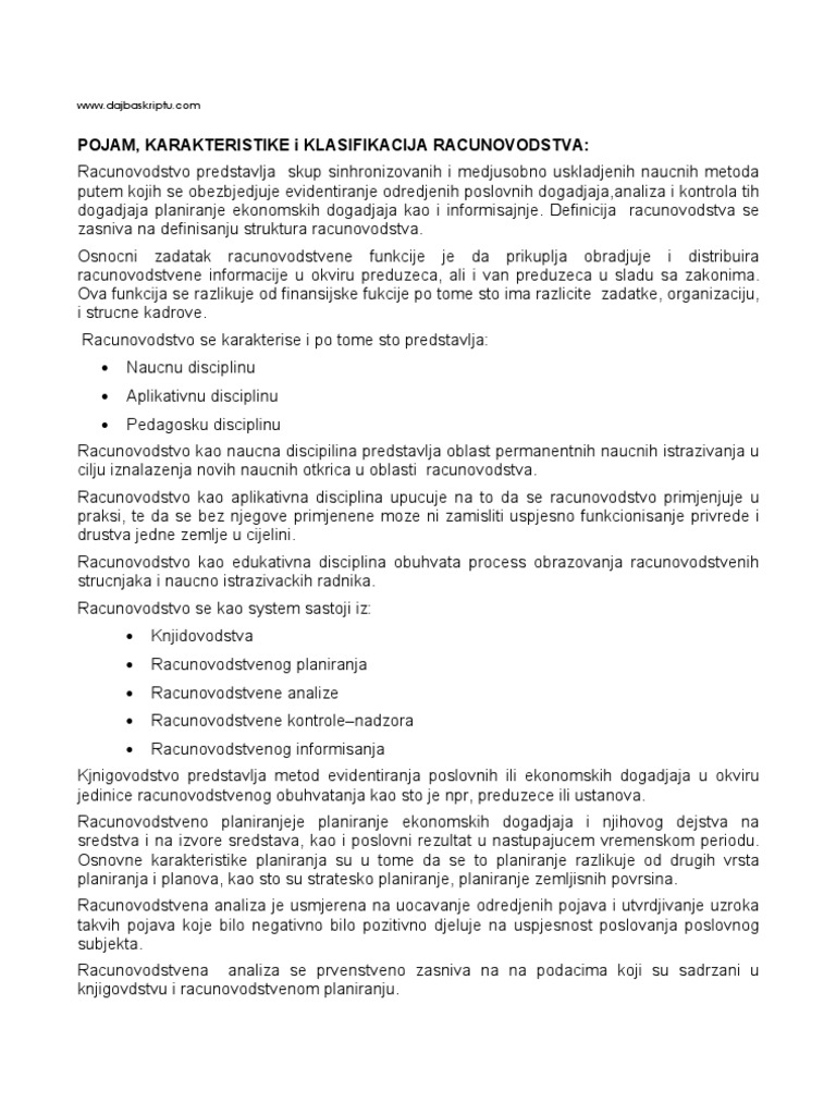 Racunovodstvo skripta Racunovodstvo skripta