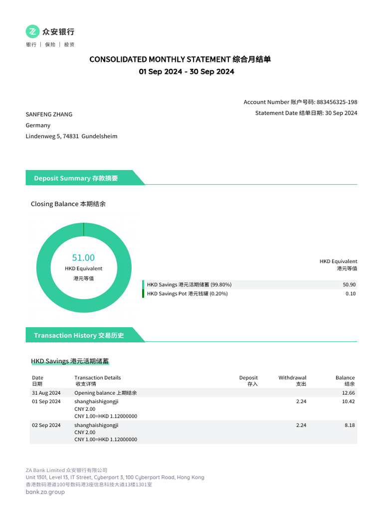 DBS Monthly Statement Summary | PDF | Banks | Visa Inc.