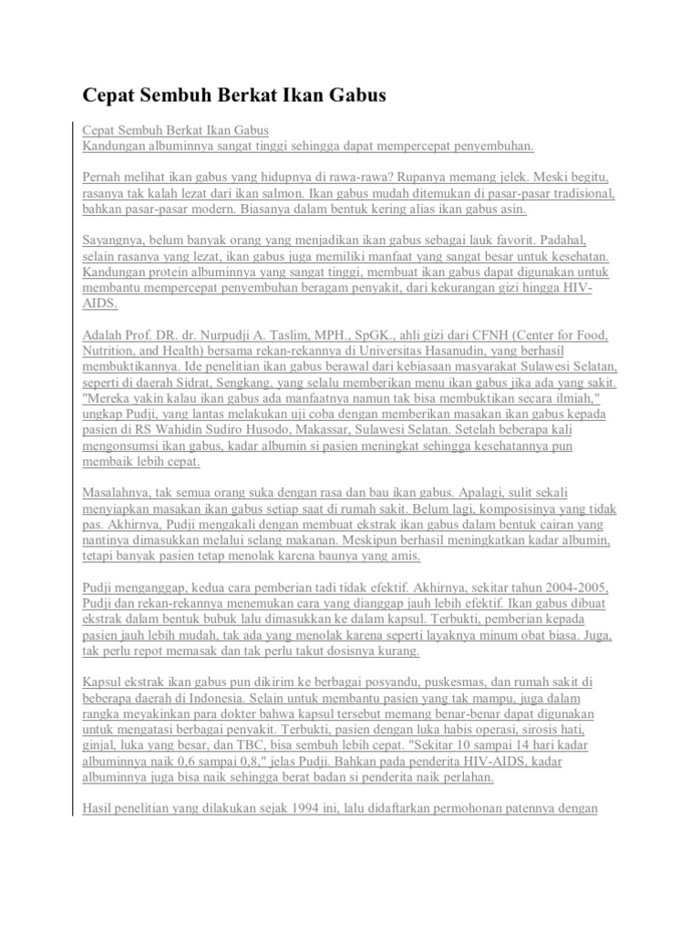 Cara Masak Ikan Gabus Untuk Obat Luka Operasi