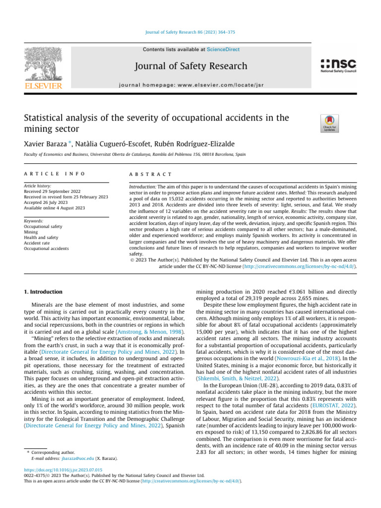 Statistical Analysis of The Severity of Occupational Accidents in The ...