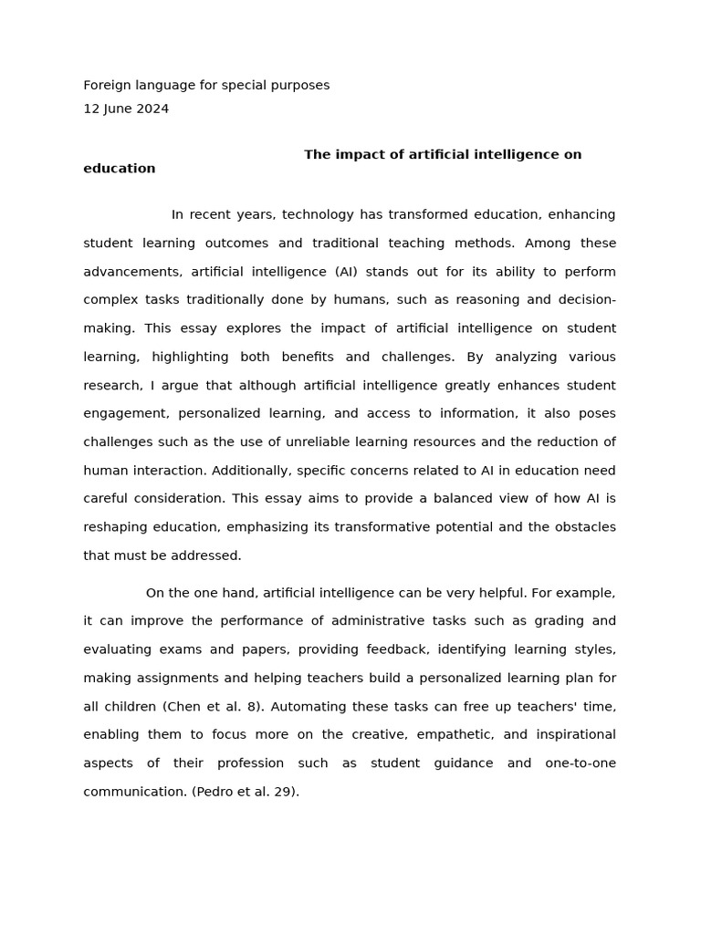 The Impact of Artificial Intelligence On Education | PDF | Artificial ...