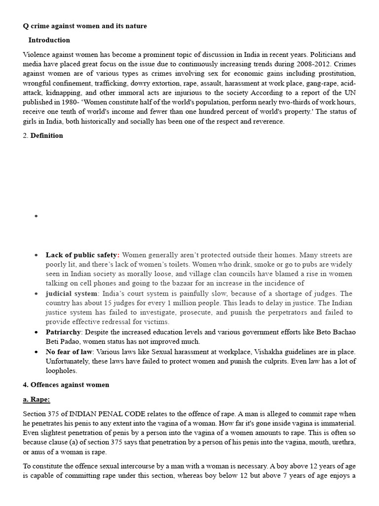 Q Crime Against Women and Its Nature | PDF | Sexual Harassment ...