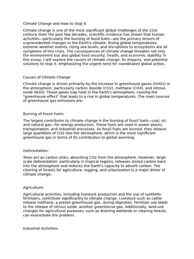 Combatting Climate Change: Causes & Solutions | PDF | Climate Change ...