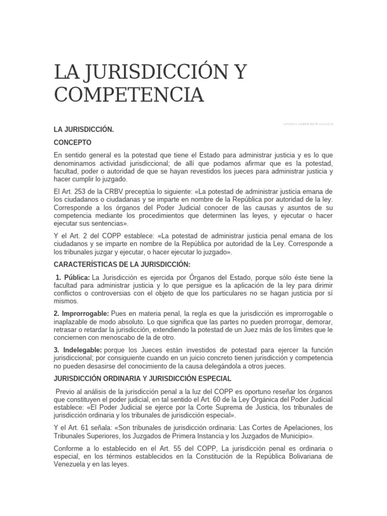 La Jurisdicción y Competencia en El | PDF | Jurisdicción | Judicaturas