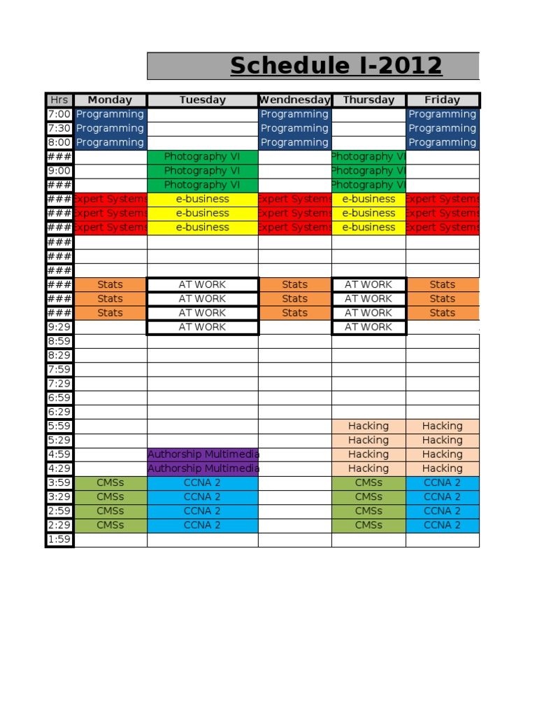 Weekly Class Schedule 2012 | PDF