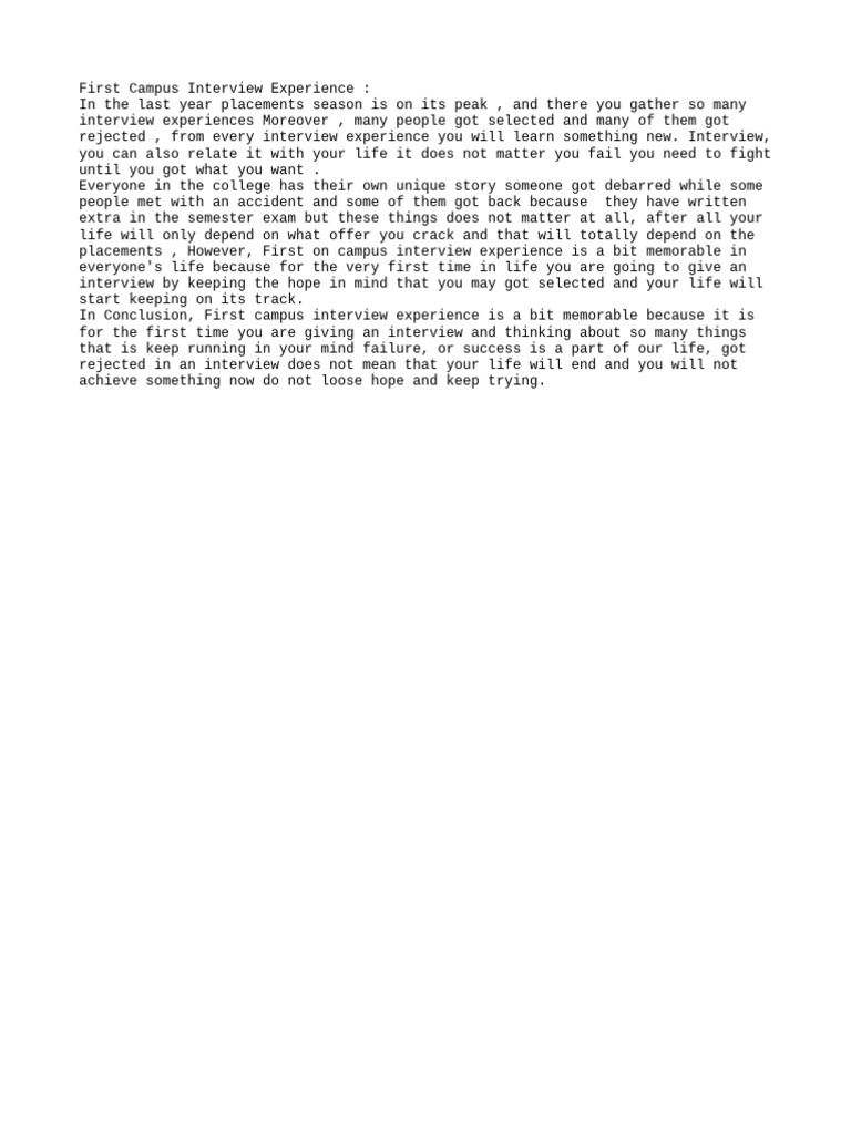 First Campus Interview Experience Pdf