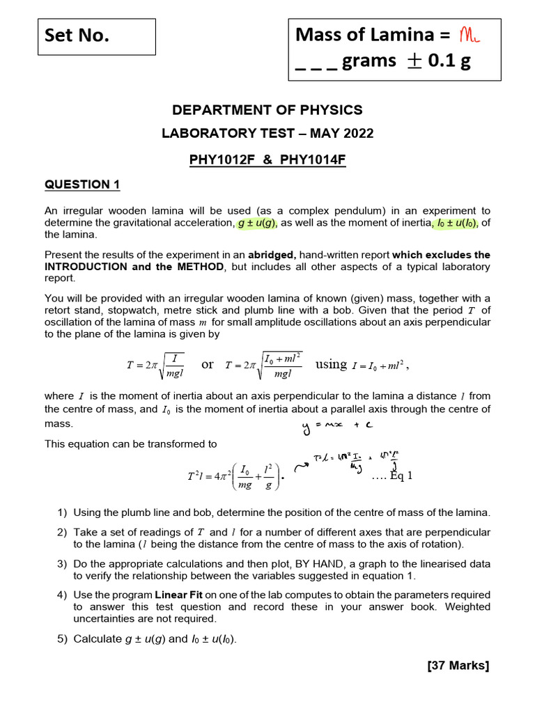 Physics Lab Report: Pendulum Experiment | PDF | Mass | Classical Mechanics