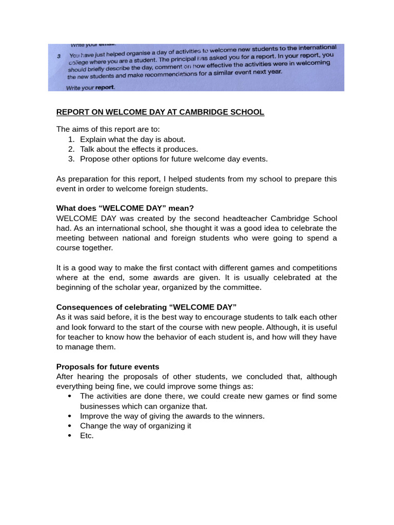 Cambridge School Welcome Day Report | PDF