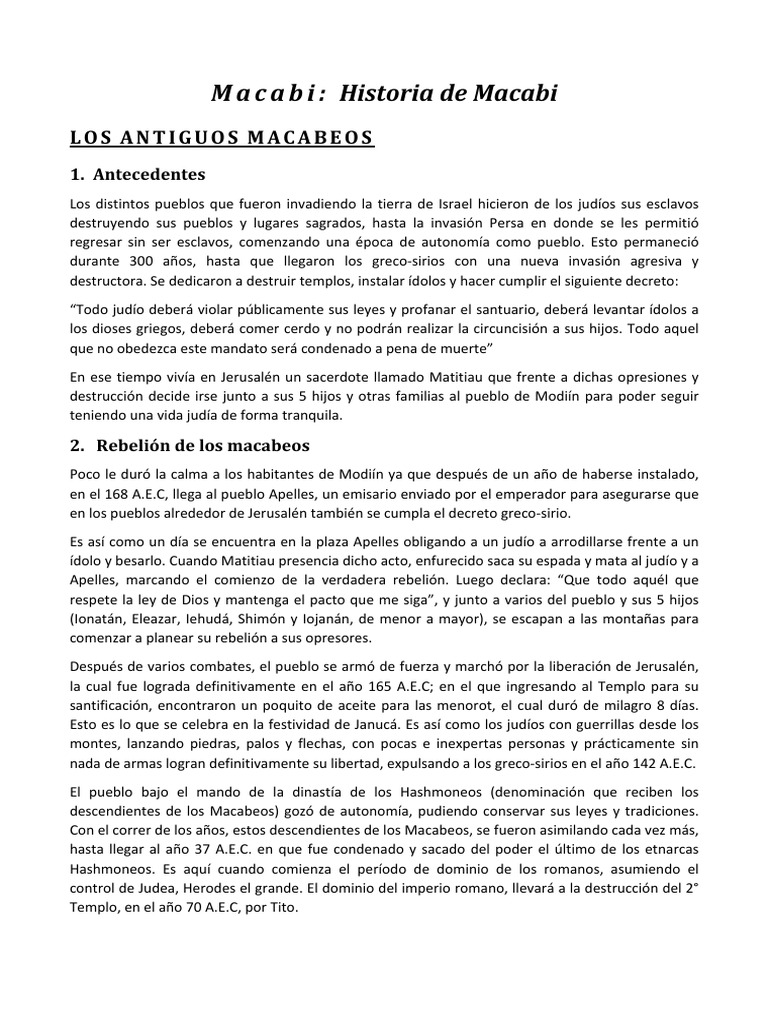 Historia de los Hermanos Macabeos | PDF | Macabeos | sionismo