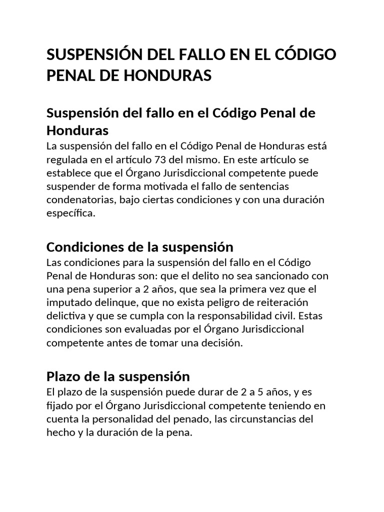 Suspensión del Fallo en Honduras | PDF