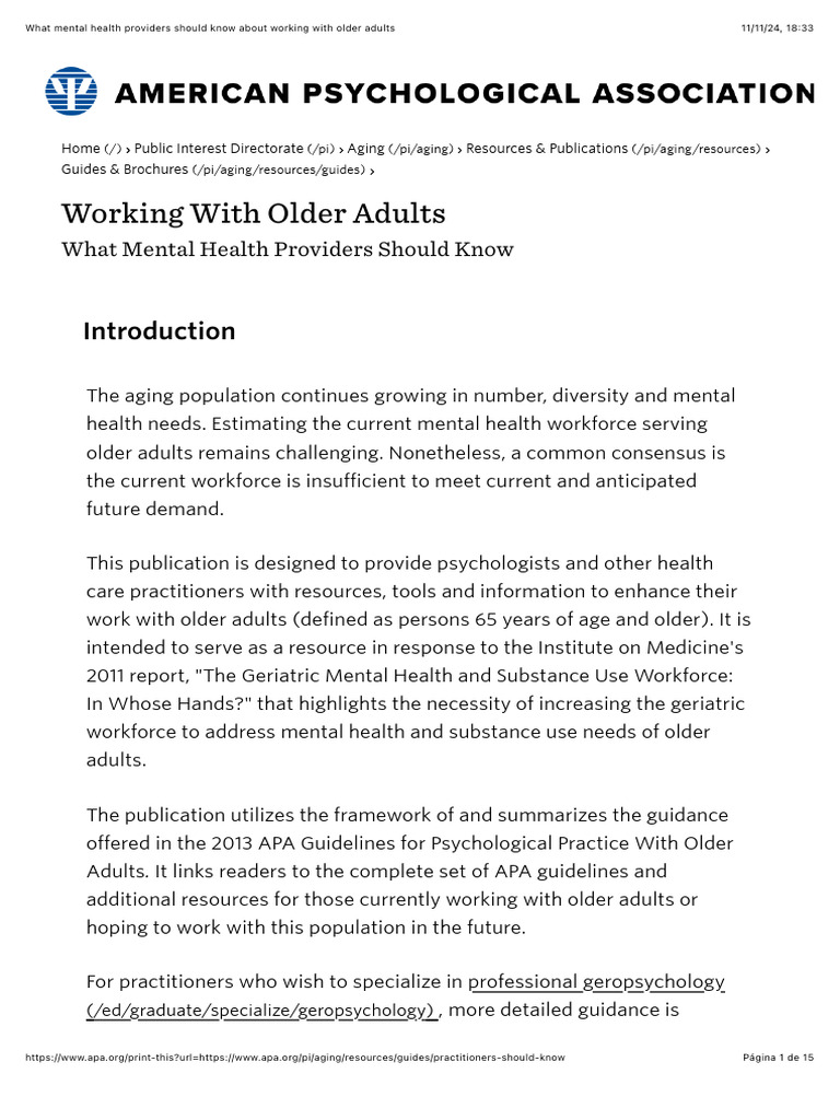 Mental Health Care for Older Adults | PDF | Mental Disorder | Mental Health