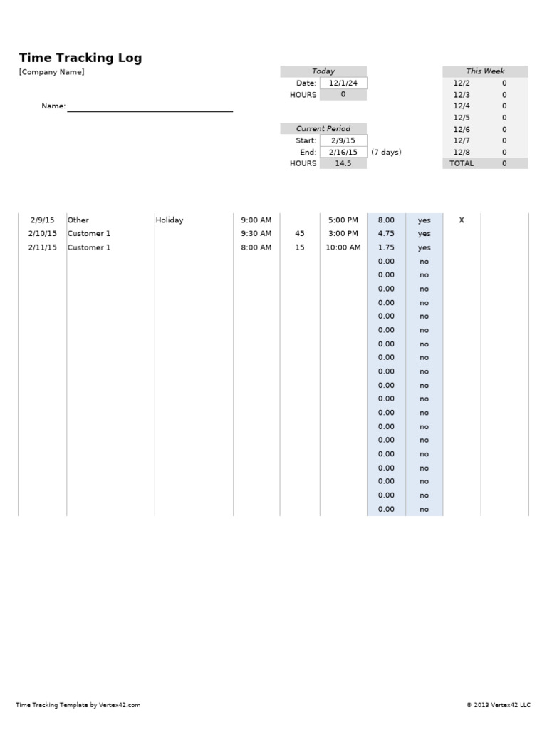 Time Tracking Template | PDF | Data Management | Computing