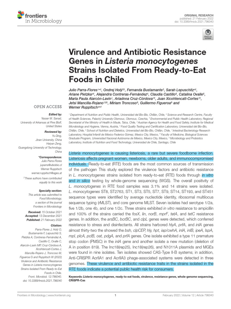 Virulence and Antibiotic Resistance Genes in Listeria Monocytogenes ...
