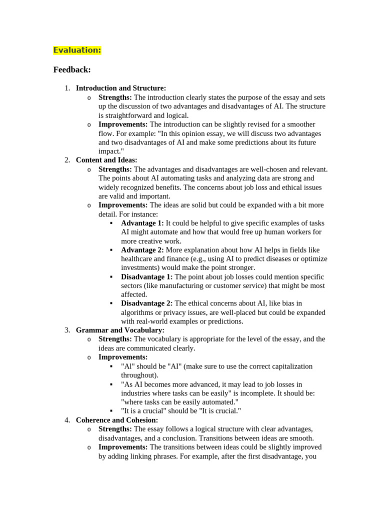 AI Advantages and Disadvantages Essay Review | PDF | Artificial ...
