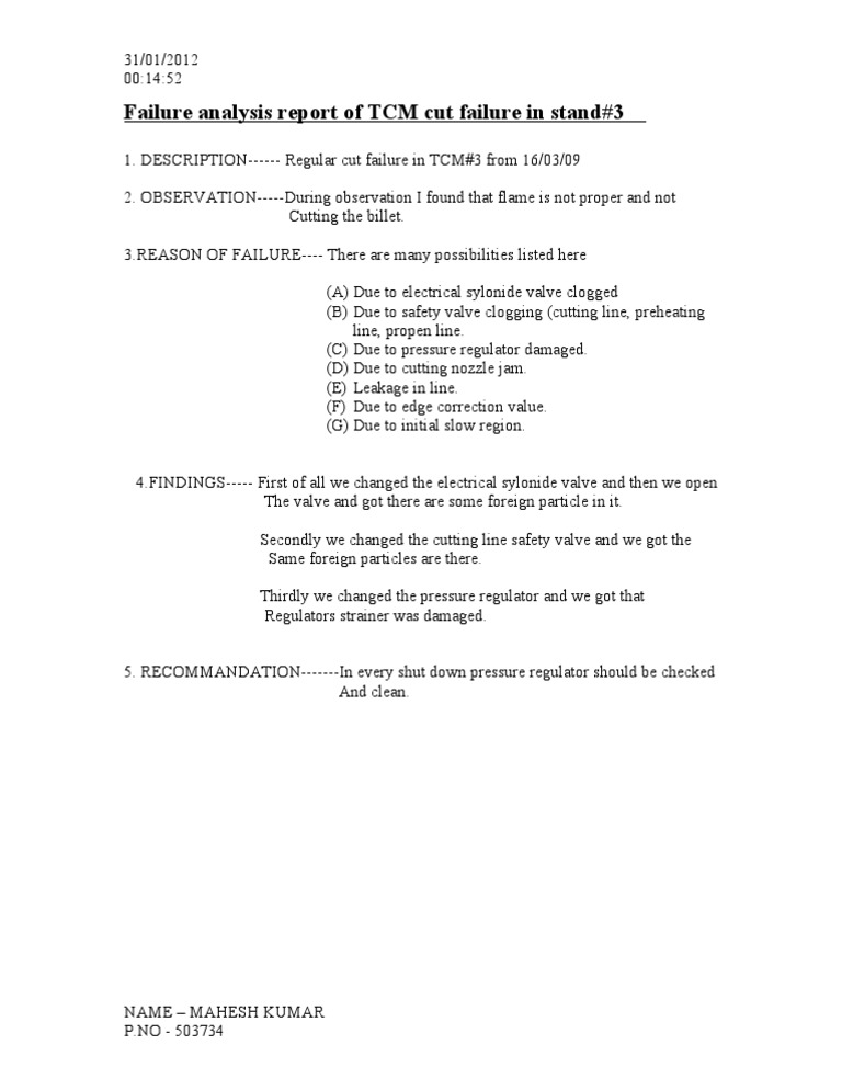 Failure Analysis Report of TCM Cut Failure in Stand | PDF
