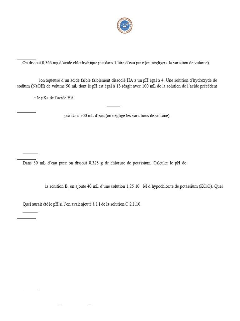 TD 4 : pH et Solubilité en Chimie | PDF | Hydroxyde de sodium | Ph