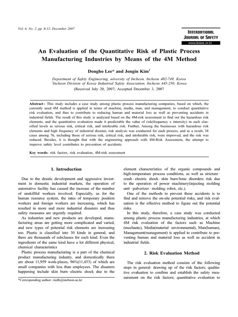 4M Risk Evaluation in Plastic Manufacturing | PDF | Risk | Evaluation