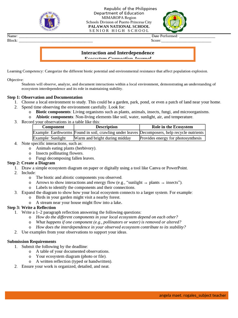 Els q2 lesson 4 handoutactivity sheet pdf ecosystem natural